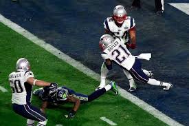 New England's Vince Butler makes the game-saving interception for the Patriots in their 28-24 win over Seattle in Super Bowl XLIX.